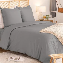 Atmosphera Créateur D'Intérieur Parure de lit Landiha Percale gris 240x220cm - Atmosphera* Boutis, Couvre-Lit, Édredon