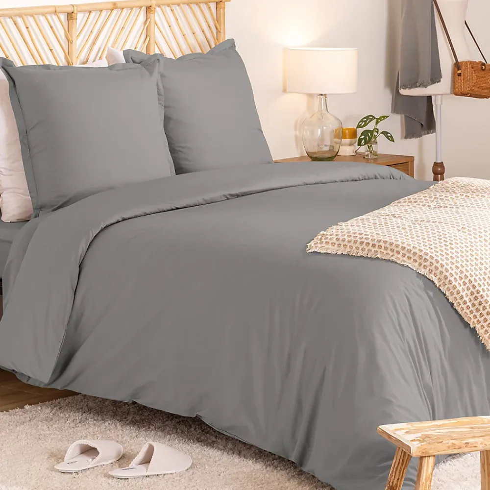 Atmosphera Créateur D'Intérieur Parure de lit Landiha Percale gris 240x220cm - Atmosphera* Boutis, Couvre-Lit, Édredon