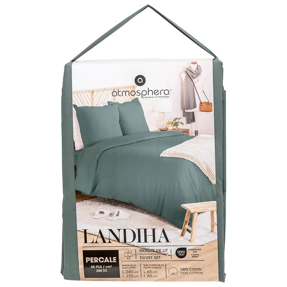Atmosphera Créateur D'Intérieur Parure de lit Landiha Percale vert jade 240x220cm - Atmosphera* Boutis, Couvre-Lit, Édredon