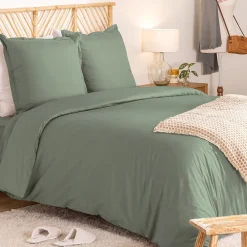Atmosphera Créateur D'Intérieur Parure de lit Landiha Percale vert jade 240x220cm - Atmosphera* Boutis, Couvre-Lit, Édredon