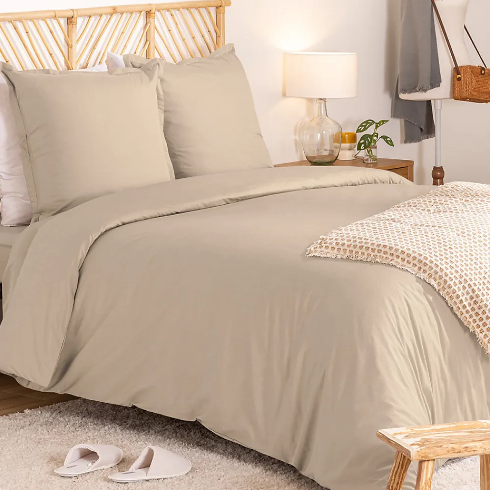 Parure de lit Landiha Percale beige lin 260x240cm - Atmosphera>Atmosphera Créateur D'Intérieur Online