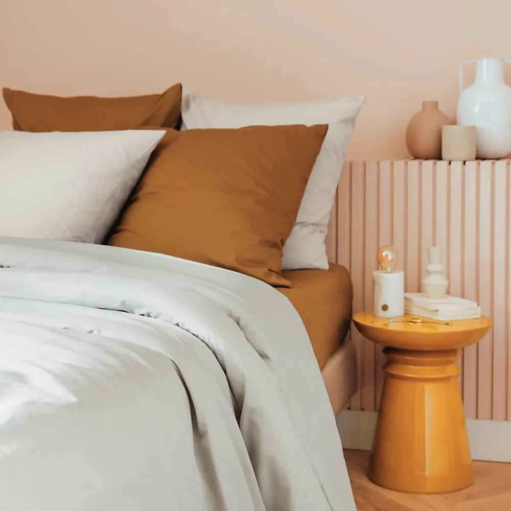 Atmosphera Créateur D'Intérieur Parure de lit Landiha Percale beige lin 240x220cm - Atmosphera* Boutis, Couvre-Lit, Édredon