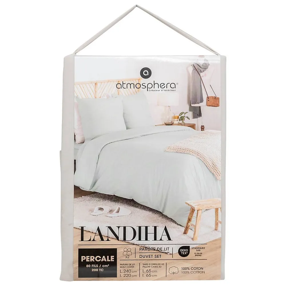 Atmosphera Créateur D'Intérieur Parure de lit Landiha Percale beige lin 240x220cm - Atmosphera* Boutis, Couvre-Lit, Édredon