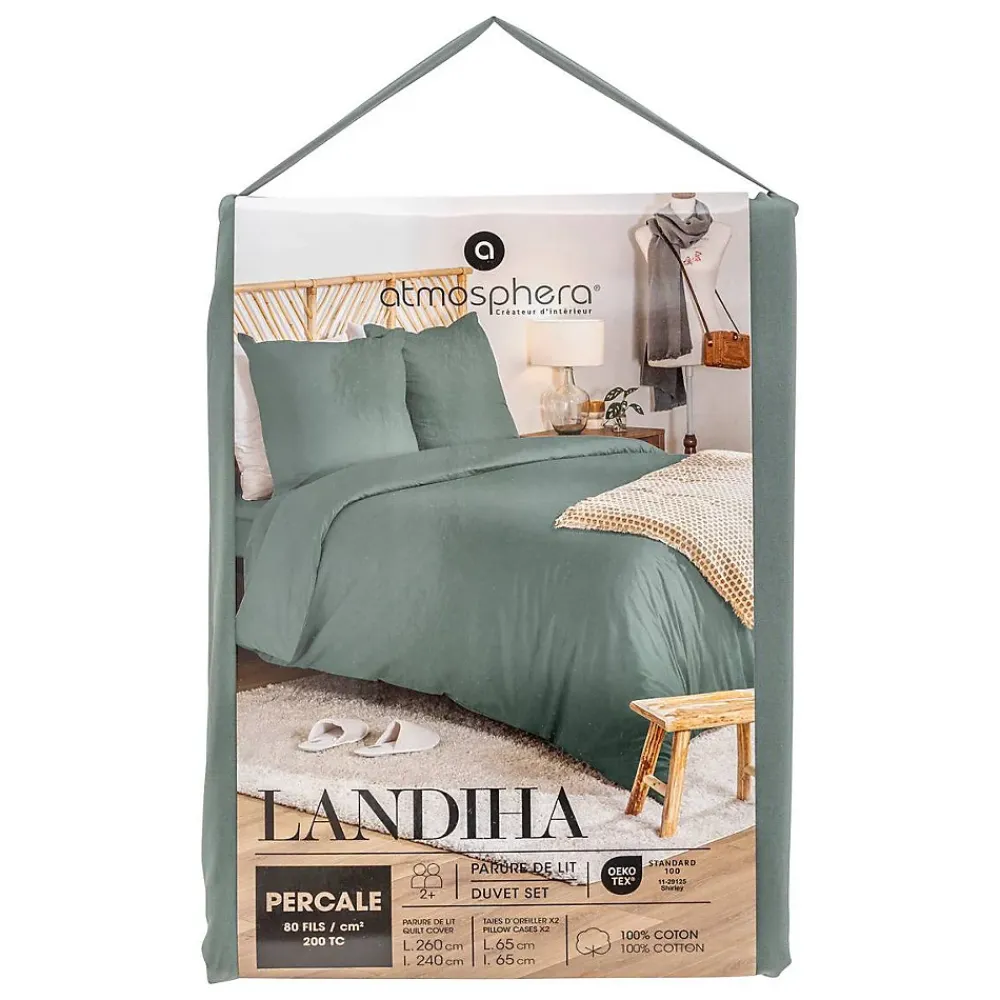 Atmosphera Créateur D'Intérieur Parure de lit Landiha Percale vert jade 260x240cm - Atmosphera* Boutis, Couvre-Lit, Édredon