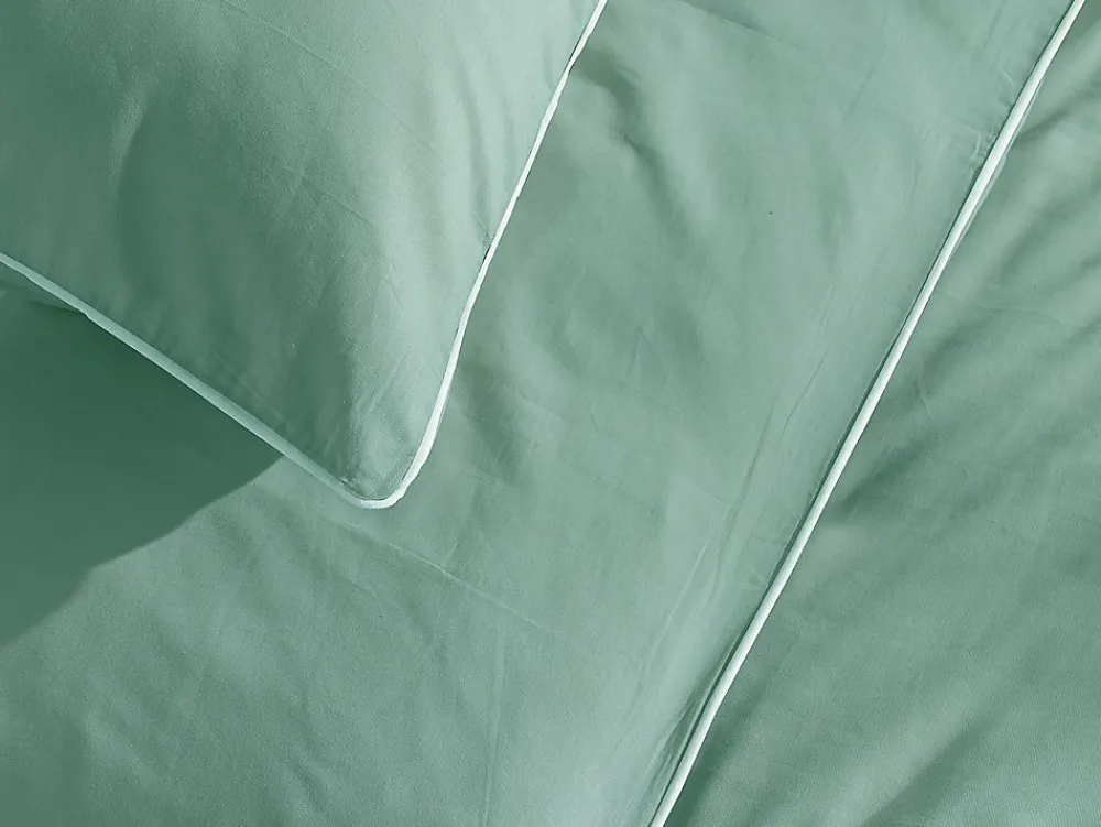 Parure de lit percale de coton 80 fils/cm² - Housse de couette 220 x 240 cm + 2 taies d'oreiller 63 x 63 cm - Vert amande>Vente-unique New
