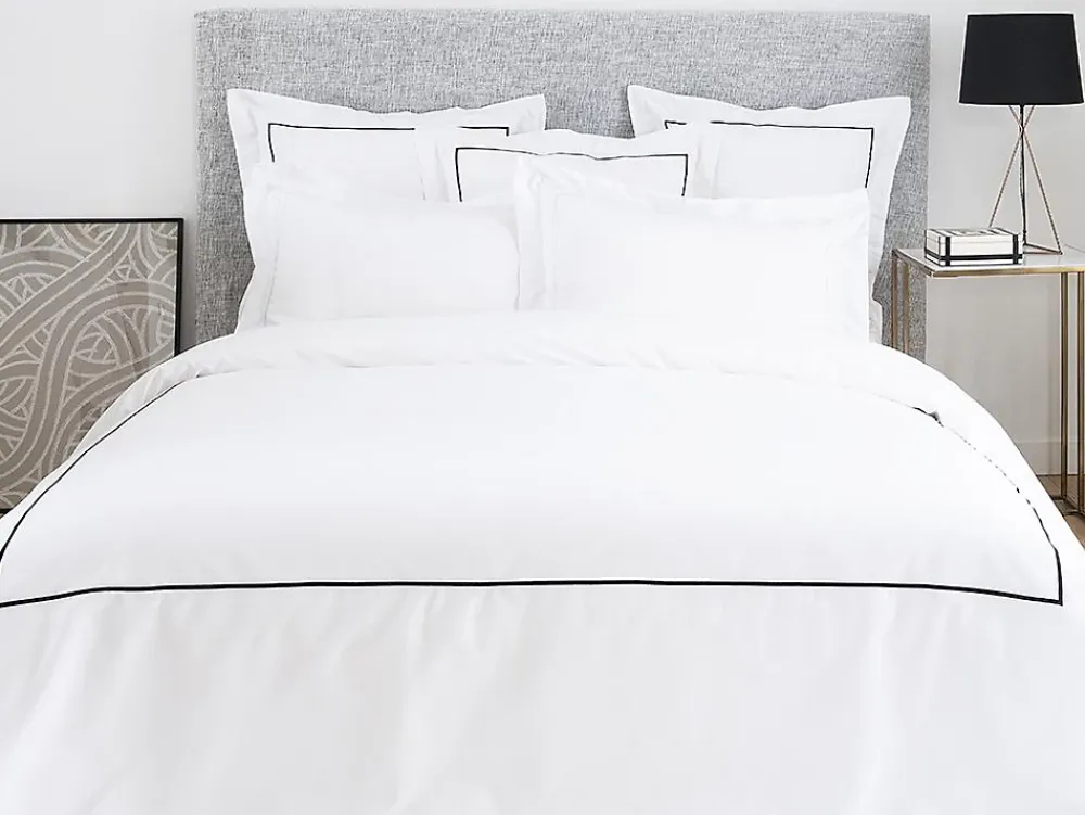 Vente-unique Parure de lit percale de coton 80 fils/cm² - Housse de couette 220 x 240 cm + 2 taies d'oreiller - Blanc bourdon noir - CHARMY* Housse De Couette