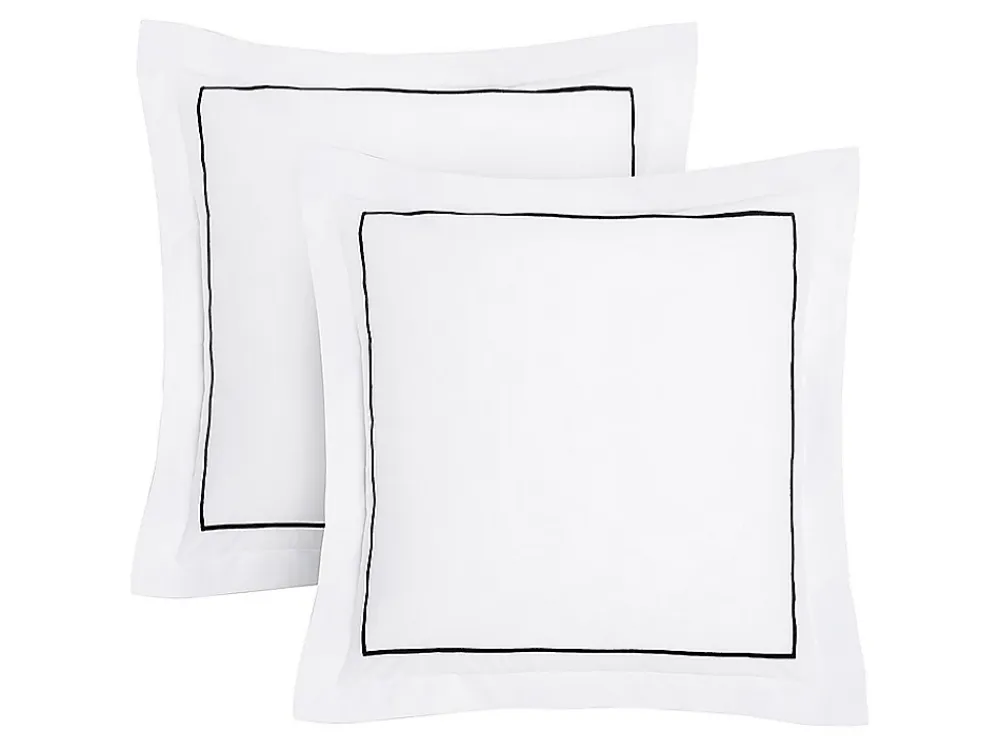 Vente-unique Parure de lit percale de coton 80 fils/cm² - Housse de couette 220 x 240 cm + 2 taies d'oreiller - Blanc bourdon noir - CHARMY* Housse De Couette