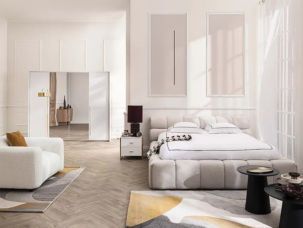 Vente-unique Parure de lit percale de coton 80 fils/cm² - Housse de couette 220 x 240 cm + 2 taies d'oreiller - Blanc bourdon noir - CHARMY* Housse De Couette