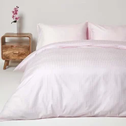 Homescapes Parure de lit satin rayé en coton égyptien 330 fils violet, 260x220cm -* Parure De Lit