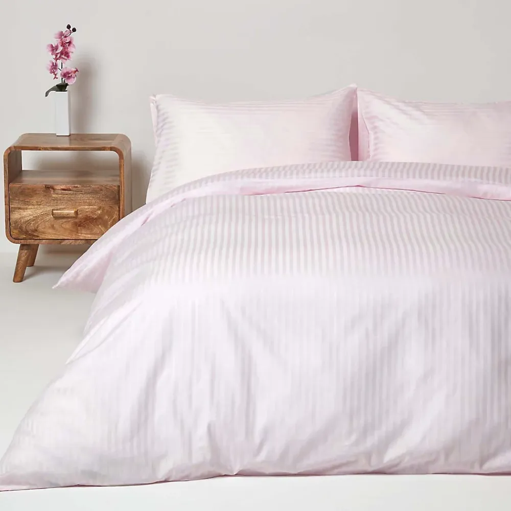 Homescapes Parure de lit satin rayé en coton égyptien 330 fils violet, 260x220cm -* Parure De Lit
