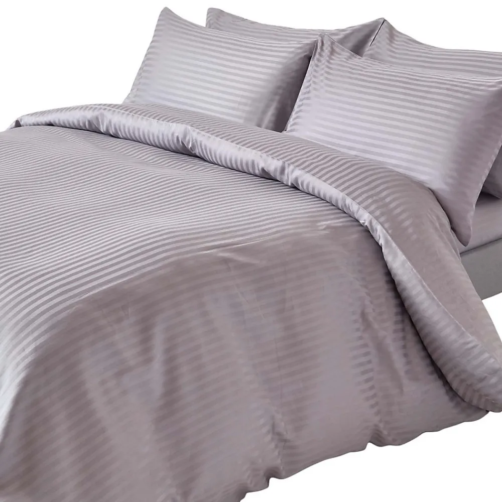 Parure de lit satin rayé en coton égyptien 330 fils gris, 200x200cm ->Homescapes Best