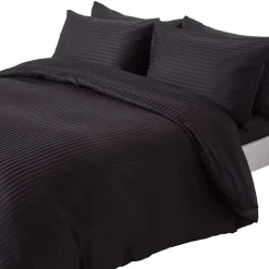 Homescapes Parure de lit satin rayé en coton égyptien 330 fils noir, 200x200cm -* Parure De Lit