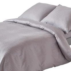 Parure de lit satin rayé en coton égyptien 330 fils gris, 240x220cm ->Homescapes Sale