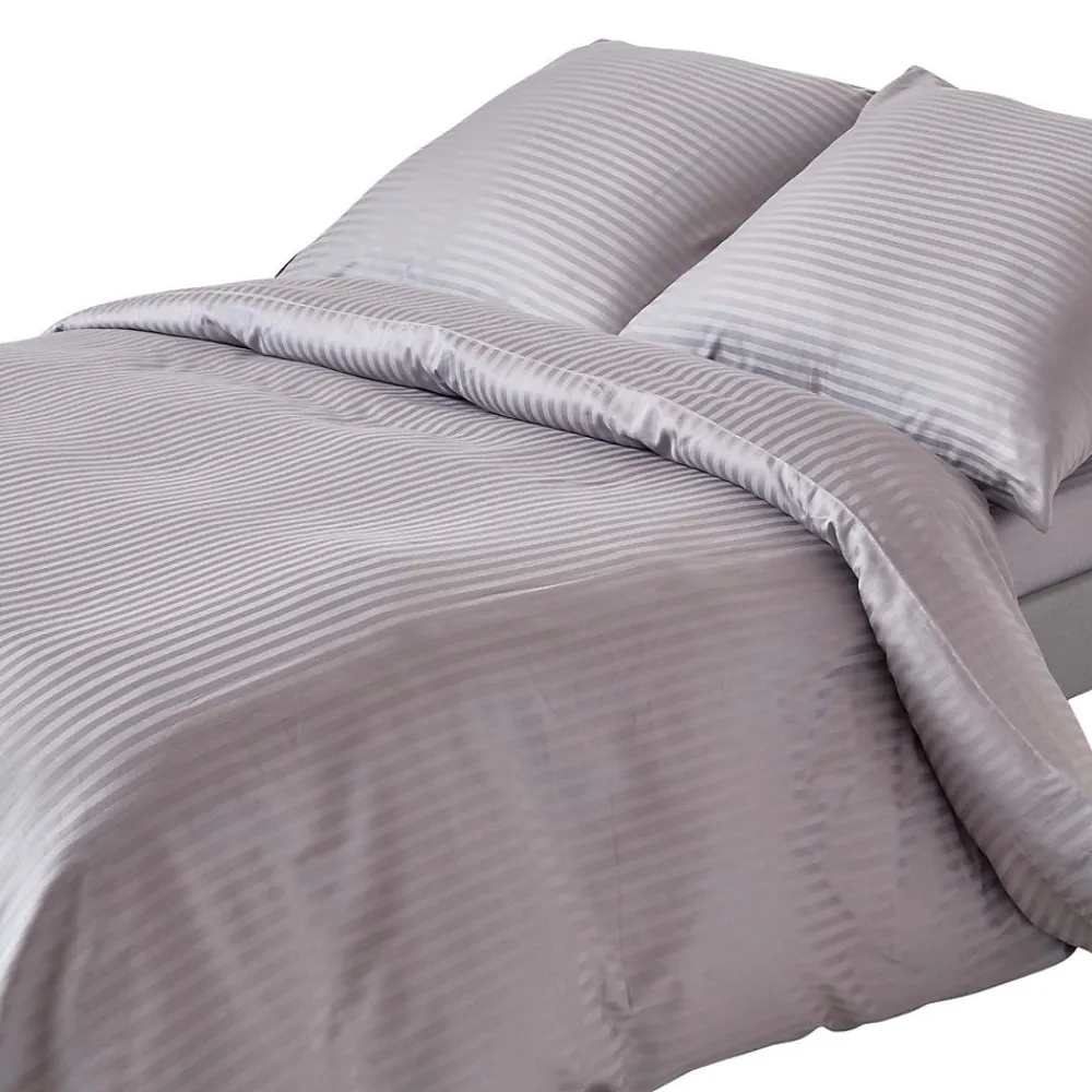 Parure de lit satin rayé en coton égyptien 330 fils gris, 240x220cm ->Homescapes Sale