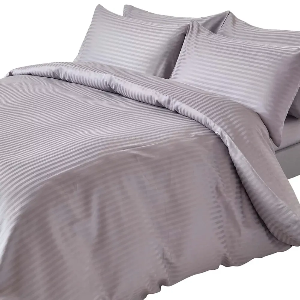 Homescapes Parure de lit satin rayé en coton égyptien 330 fils gris, 230x220cm -* Parure De Lit