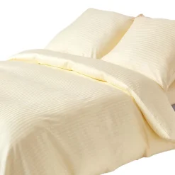 Homescapes Parure de lit satin rayé en coton égyptien 330 fils jaune pâle, 240x220cm -* Parure De Lit
