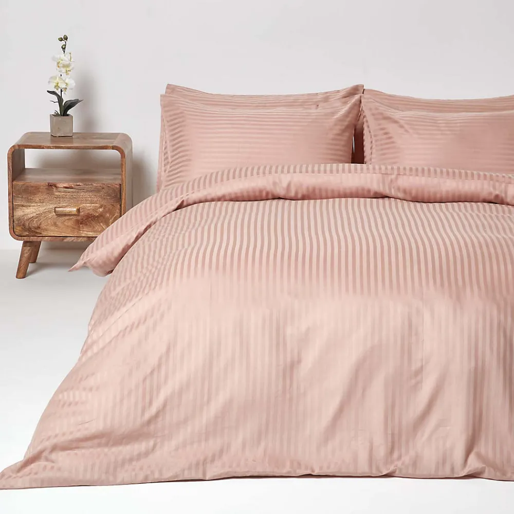 Parure de lit satin rayé en coton égyptien 330 fils taupe, 230x220cm ->Homescapes Discount