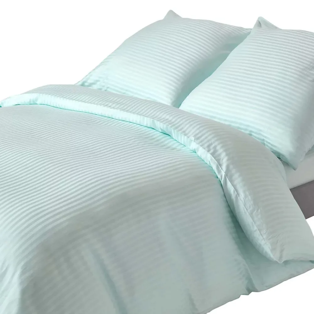 Homescapes Parure de lit satin rayé en coton égyptien 330 fils bleu, 240x220cm -* Parure De Lit