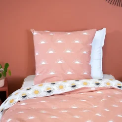 Linnea Parure de lit TERRAMEA 260x240 cm pur coton blanc motifs solaires 3 pièces* Parure De Lit
