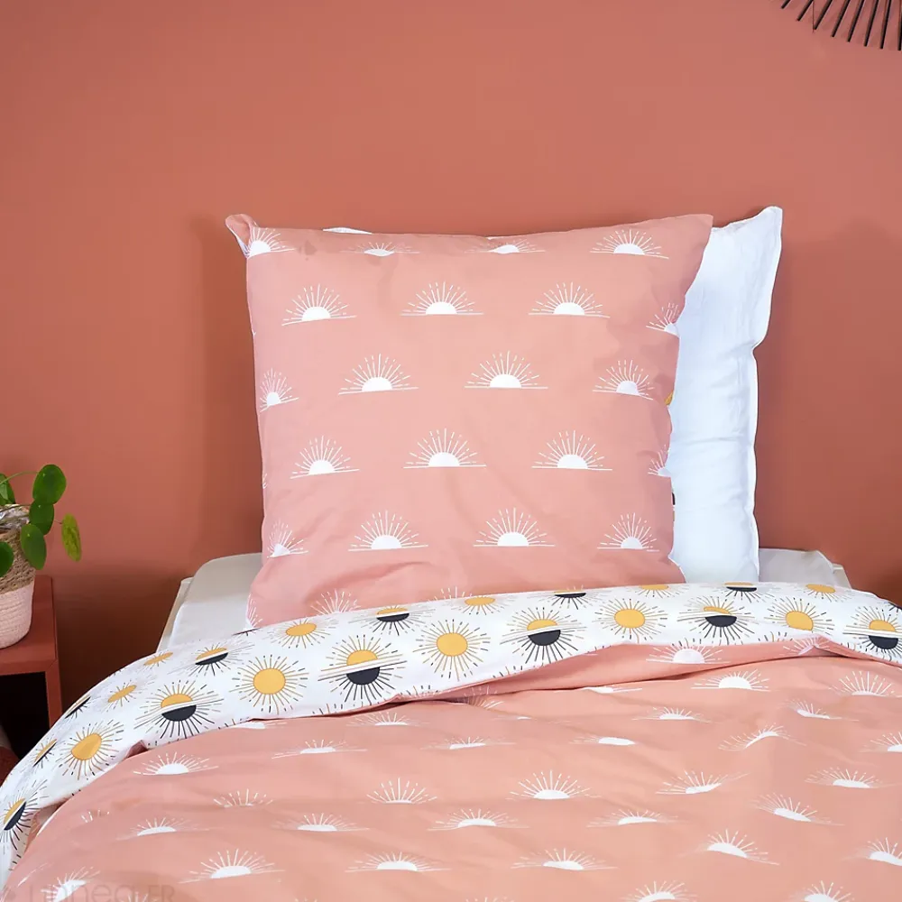 Linnea Parure de lit TERRAMEA 260x240 cm pur coton blanc motifs solaires 3 pièces* Parure De Lit