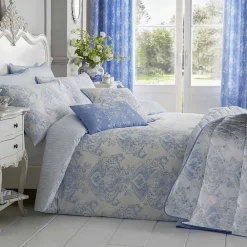 Homescapes Parure de lit Toile de Jouy en polycoton - bleu, 200x200cm -* Parure De Lit