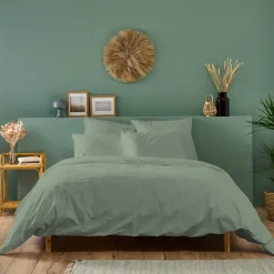 Bleu Calin Parure de lit unie 1 personne 140x200cm PERCALE SAUGE* Parure De Lit