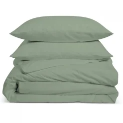 Parure de lit unie 2 personnes 240x260cm PERCALE SAUGE>Bleu Calin Discount