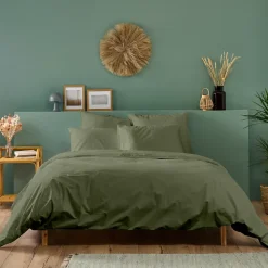 Bleu Calin Parure de lit unie 1 personne 140x200cm PERCALE KAKI* Parure De Lit