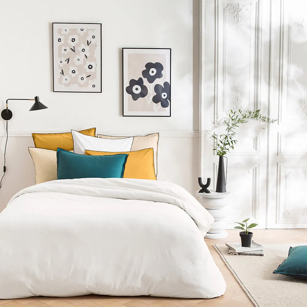 Parure de lit unie en coton finition bourdon 260x240cm>Future Home