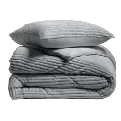 Parure de lit 240x220 cm + 2 taies Flanelle relief unie VELOUTEA Anthracite><noscript><img width=