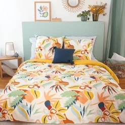 Linnea Parure de lit 240x220 cm coton BCI adouci LUCIA Jaune Cobalt 3 pièces* Parure De Lit