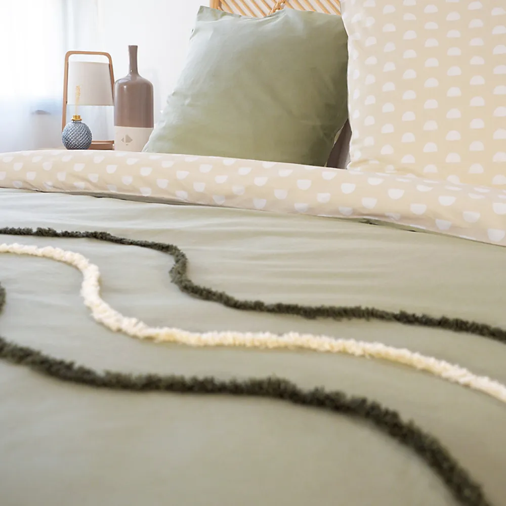 Parure de lit 260x240 cm coton BCI adouci LINEA Vert 3 pièces>Linnea Sale