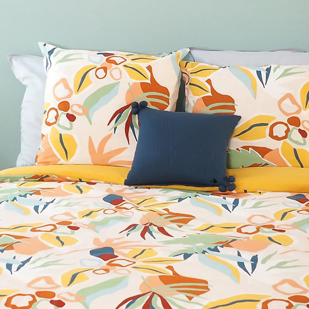 Parure de lit 260x240 cm coton BCI adouci LUCIA Jaune Cobalt 3 pièces>Linnea Discount
