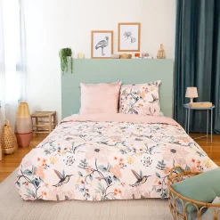 Parure de lit 260x240 cm coton bci adouci PANGA rose 3 pièces>Linnea Discount