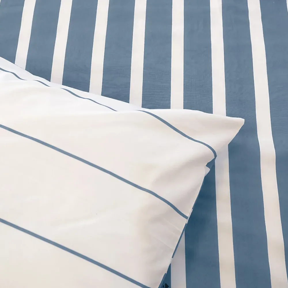 Linnea Parure de lit 240x220 cm coton BCI adouci STRIPES Bleu 3 pièces* Parure De Lit