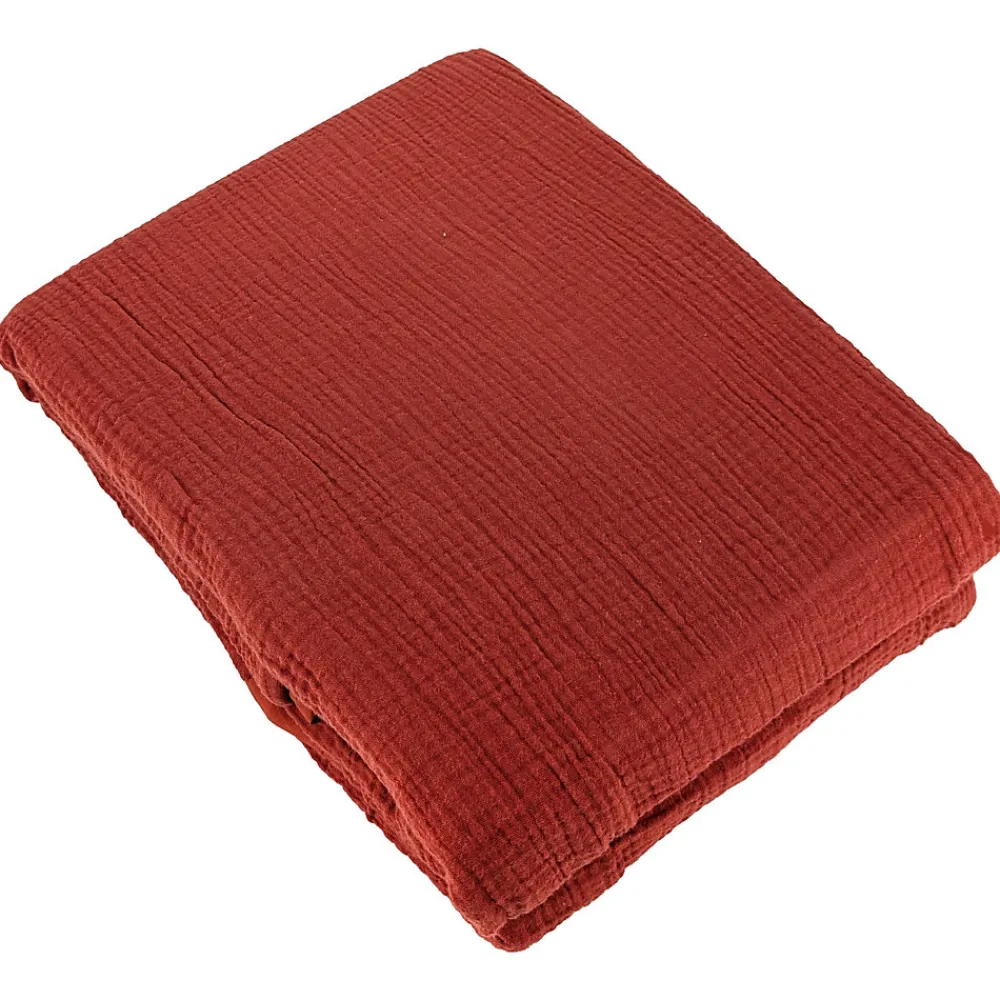 Parure de lit 260x240 cm double gaze de coton GAZGAZ rouge ocre 3 pièces>Linnea