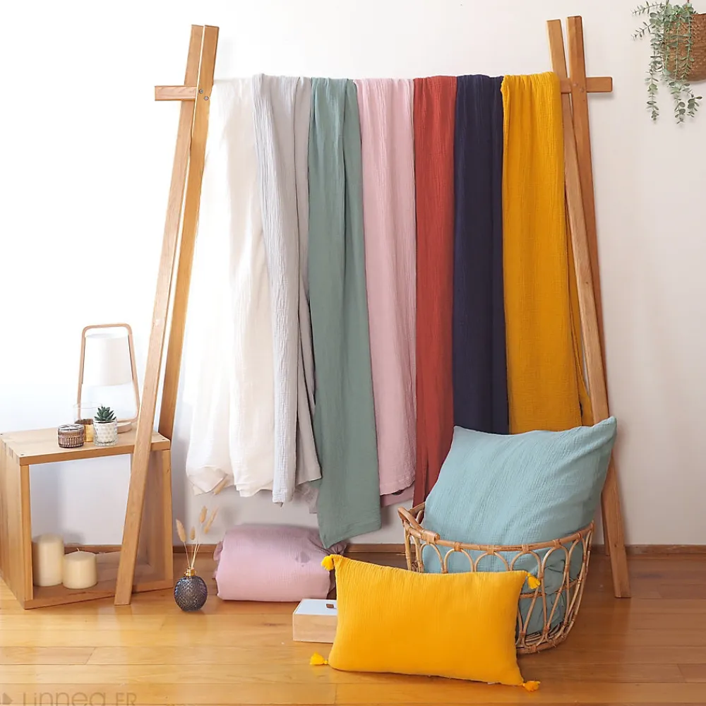 Parure de lit 260x240 cm double gaze de coton GAZGAZ vert amande 3 pièces>Linnea Clearance