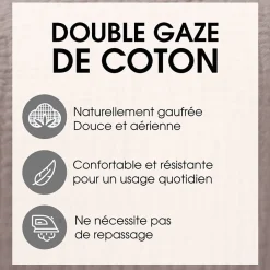 Parure de lit 260x240 cm double gaze de coton GAZGAZ beige Galet><noscript><img width=