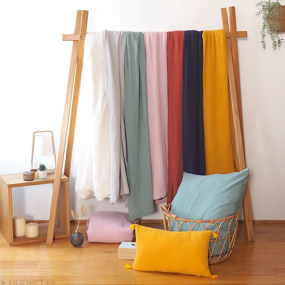 Parure de lit 260x240 cm double gaze de coton GAZGAZ beige Galet>Linnea Hot