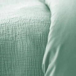 Parure de lit 240x220 cm double gaze de coton GAZGAZ vert amande 3 pièces><noscript><img width=