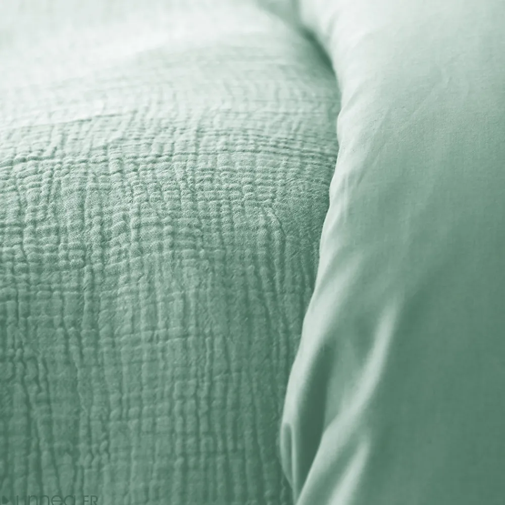 Parure de lit 240x220 cm double gaze de coton GAZGAZ vert amande 3 pièces>Linnea Best