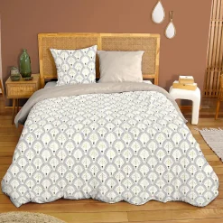 Parure de lit 240x220 cm en coton WAG motif géométrique blanc et bleu 3 pièces>Linnea Online