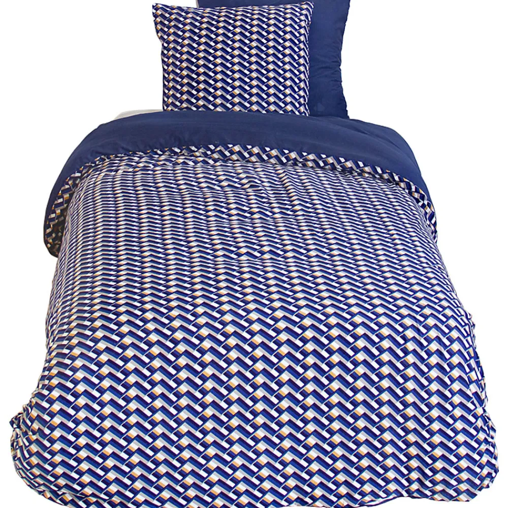 Parure de lit 140x200 cm en microfibre LOSS bleu foncé motif géométrique 2 pièces>Linnea