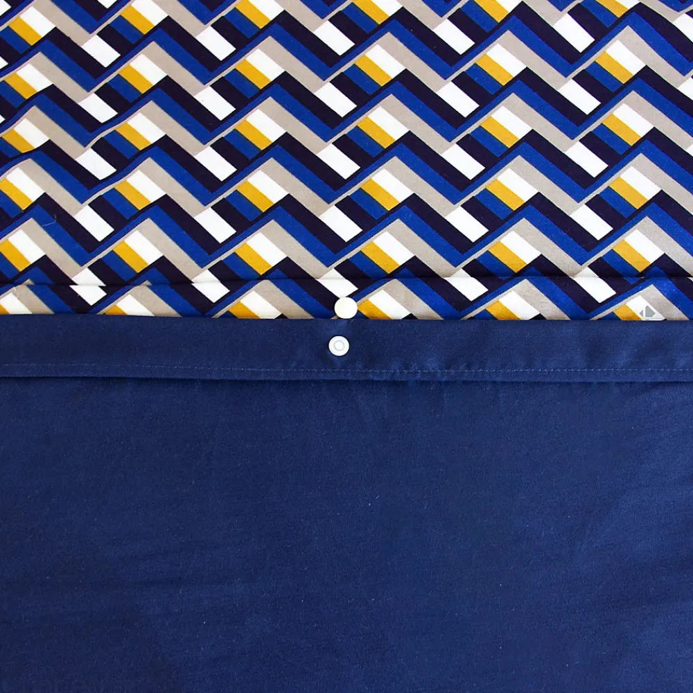 Parure de lit 140x200 cm en microfibre LOSS bleu foncé motif géométrique 2 pièces>Linnea