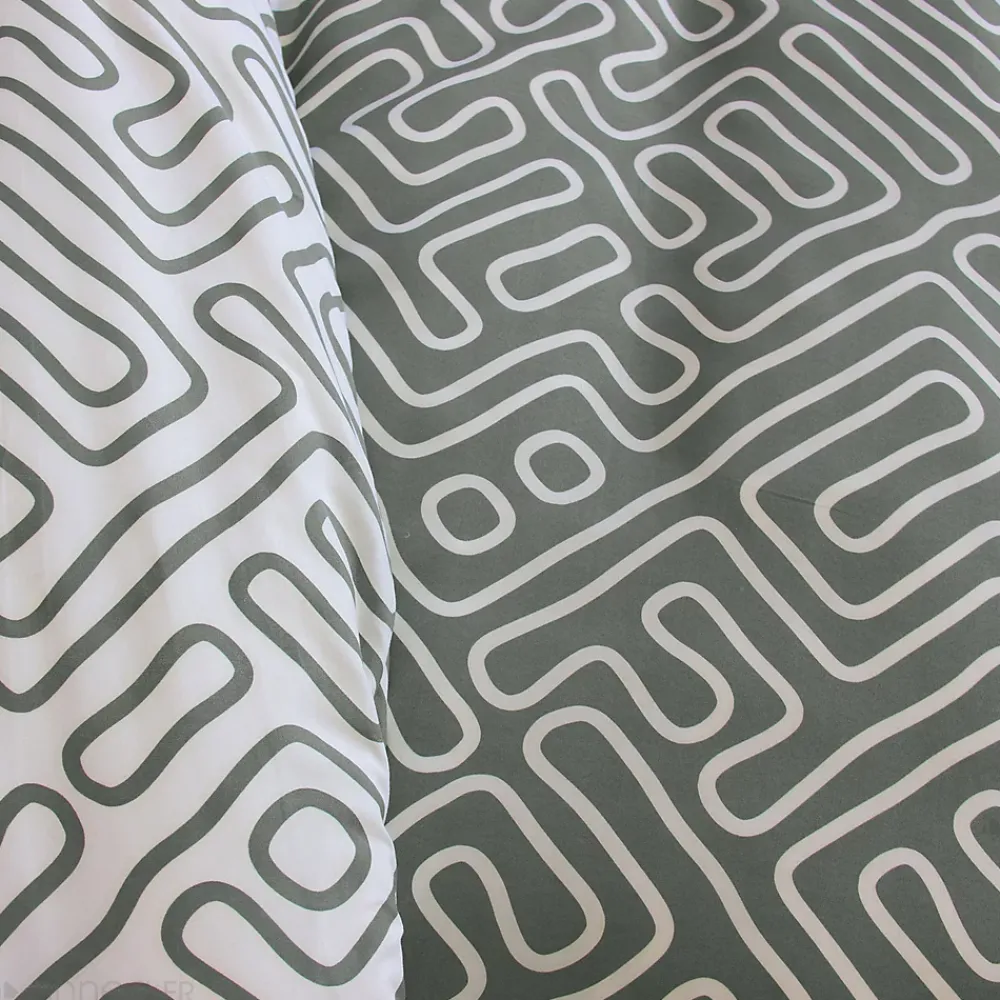 Linnea Parure de lit 140x200 cm en microfibre PARCHEMIN vert motif graphique 2 pièces* Parure De Lit