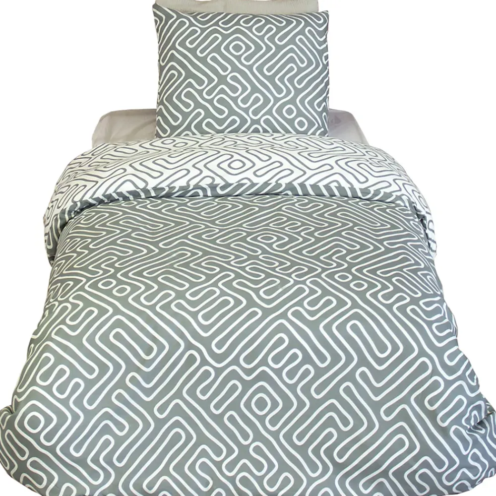 Linnea Parure de lit 140x200 cm en microfibre PARCHEMIN vert motif graphique 2 pièces* Parure De Lit
