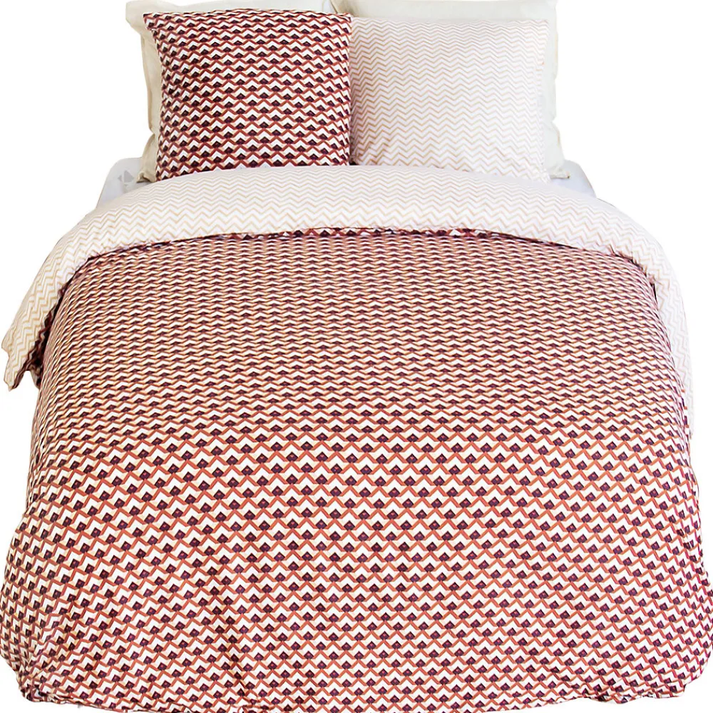 Parure de lit 260x240 cm en microfibre TIAGOH rouge motif géométrique 3 pièces>Linnea Hot