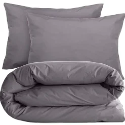 Linnea Parure de lit 280x240 cm et taie 50x70 cm percale MANOIR gris Ardoise* Parure De Lit
