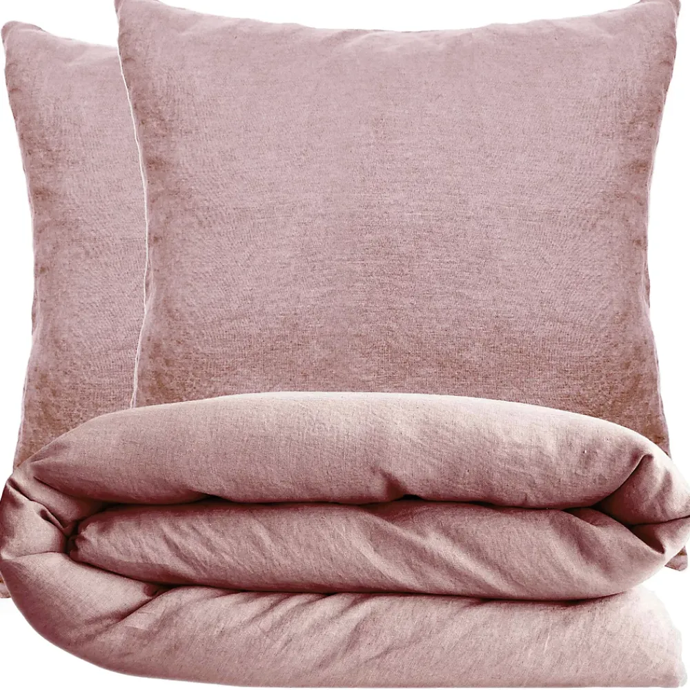 Linnea Parure de lit 240x220 cm et 65x65 cm coton lavé PALACE rose 3 pièces* Parure De Lit