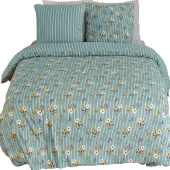 Parure de lit 240x220 cm FLORINETTE microfibre à rayures motif florale>Linnea Sale